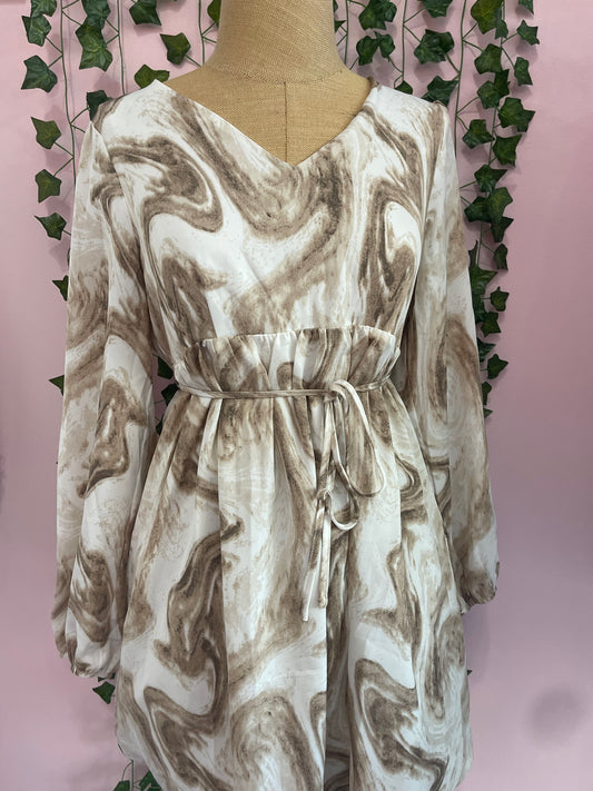 White And Brown Swirl Dress